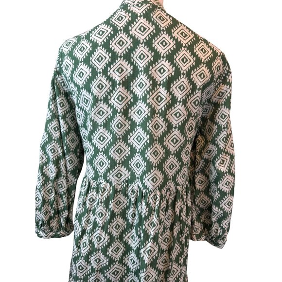 2/$30 ZARA XS Green & White Geometric Mini Print Cotton Dress - Picture 9 of 15
